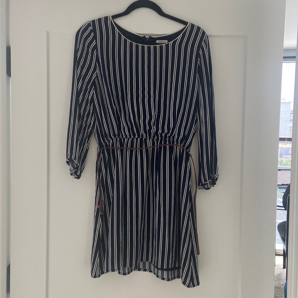 Belted long sleeve dress